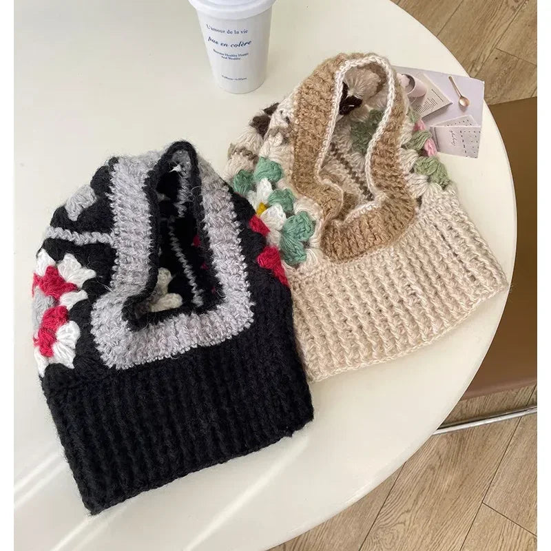 Women Crochet Balaclava Knitted Hooded Hat