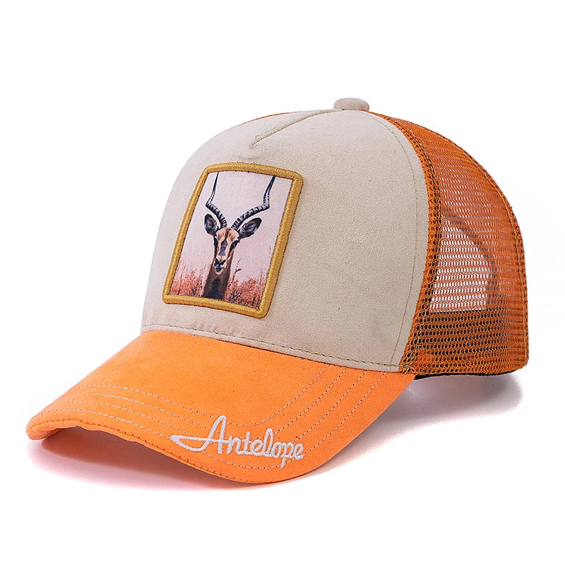 Hot Sale Unisex Mesh Cap Lion Pattern Patch Design Suede Hat Women And Men Summer Animal Baseball Cap Fashion Trucker Hat Size 56-60cm