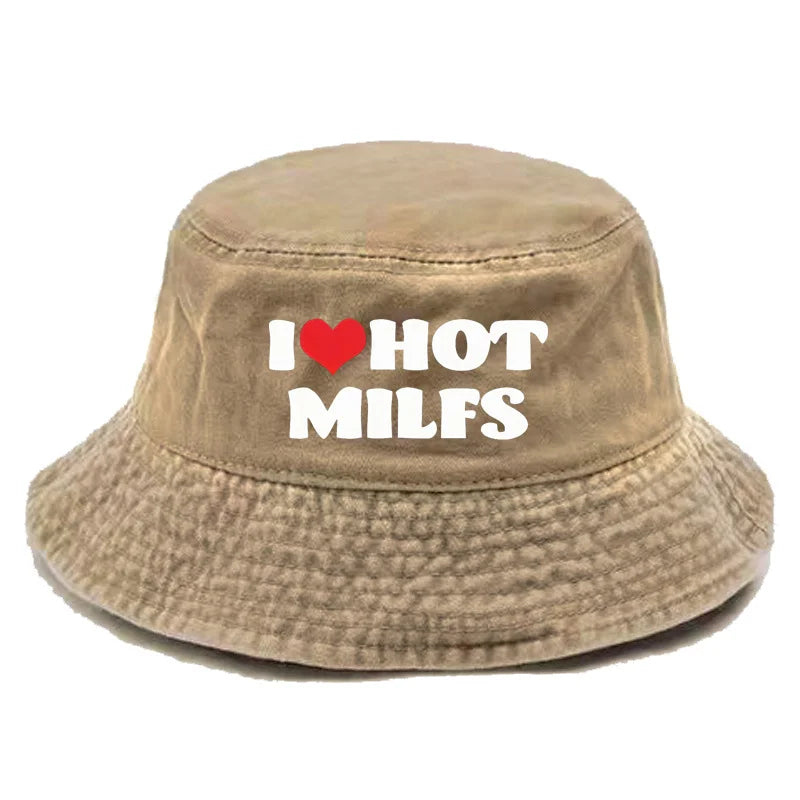 I Hot Love Milfs Bucket Hat Distressed Hats Cap