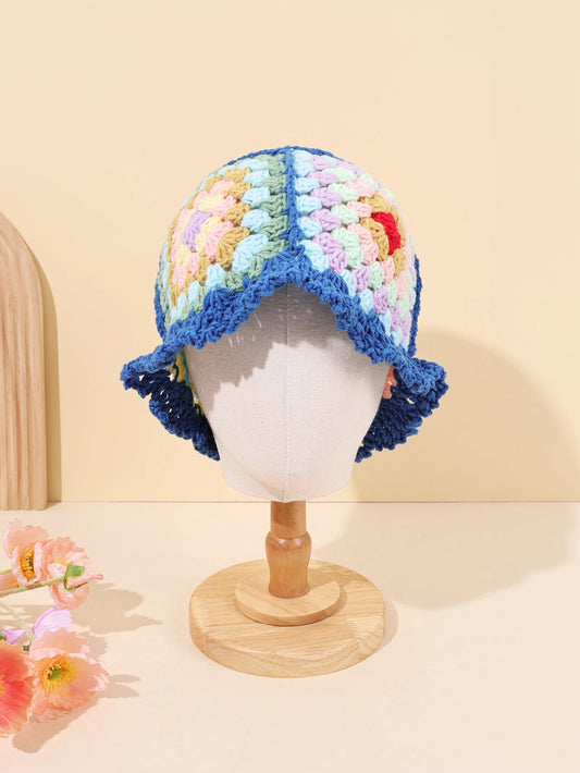 Women Flower Wool Hollow Knitted Fisherman Hat