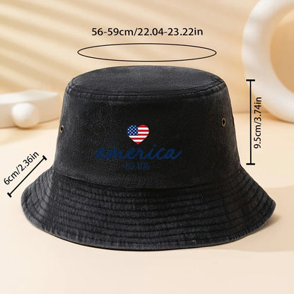 A Unisex Fashion Versatile Letter Heart Print Bucket Hat