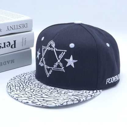 Embroidered Cotton Flat Brim Hip-Hop Snapback Cap