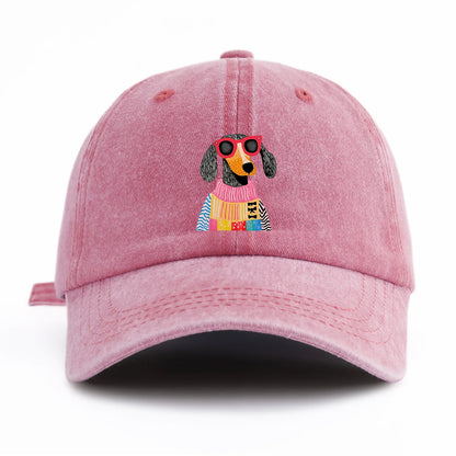 Retro Dog Print Washed Baseball Cap