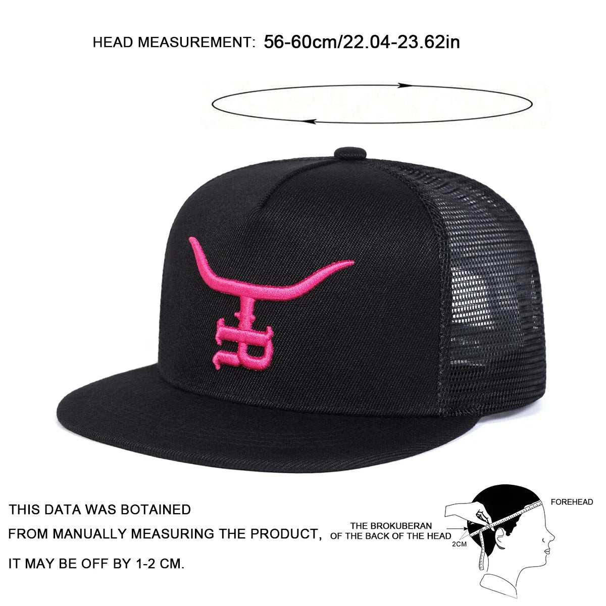 Unisex R Letter Bullhead Embroidered Mesh Snapback Cap