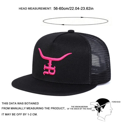 Unisex R Letter Bullhead Embroidered Mesh Snapback Cap