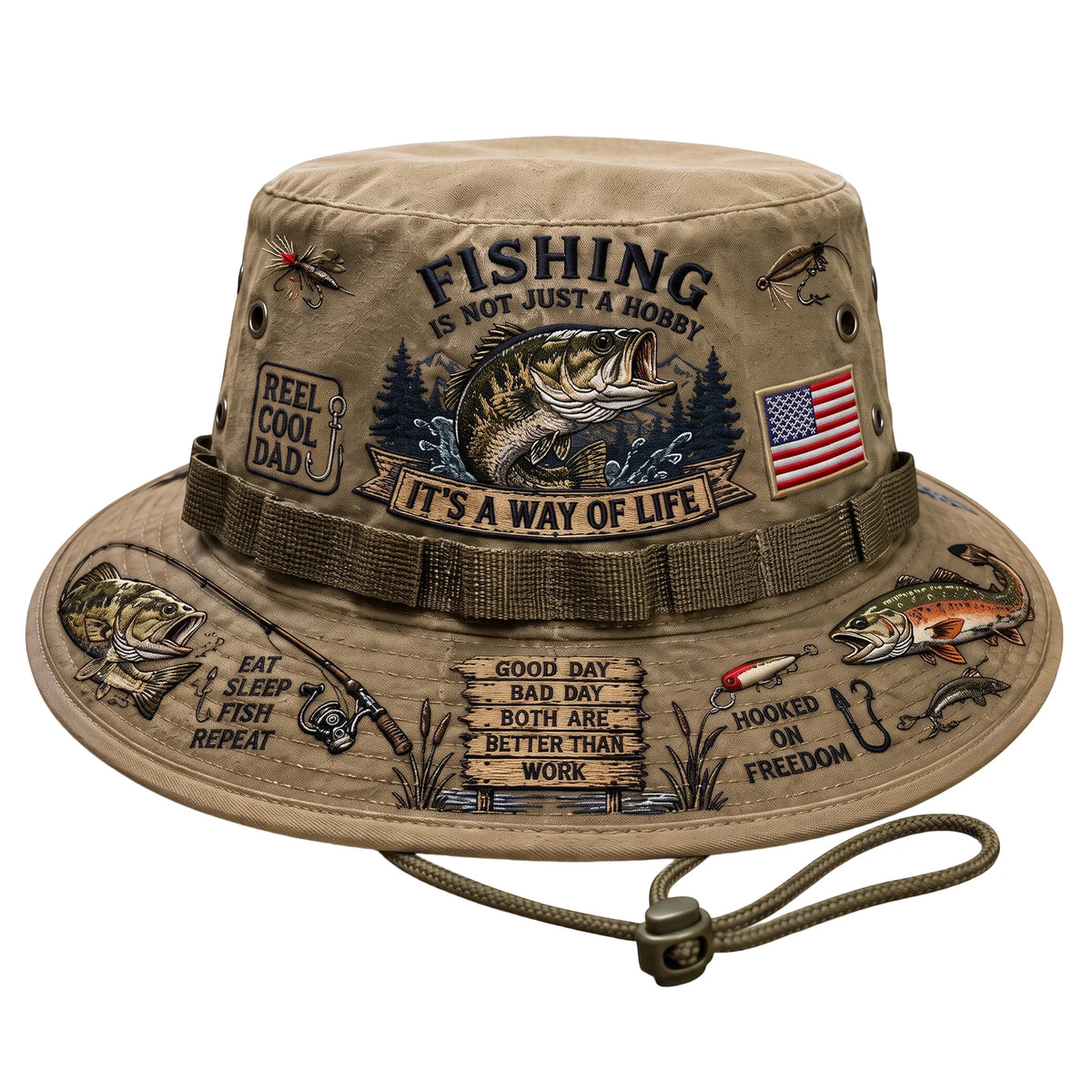 Adjustable Drawstring Wide Brim Fishing Bucket Hat