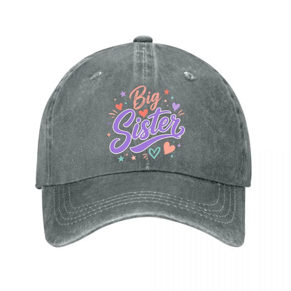Playful Big Sister Script Washed Baseball Cap