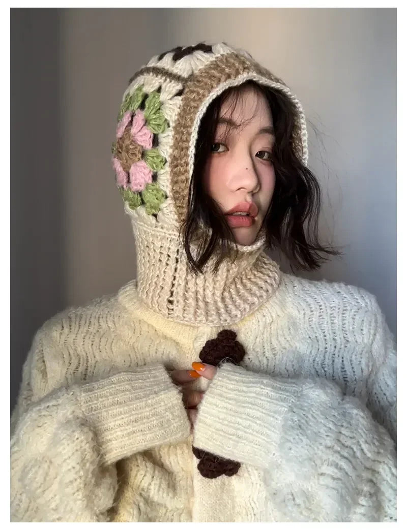 Women Crochet Balaclava Knitted Hooded Hat