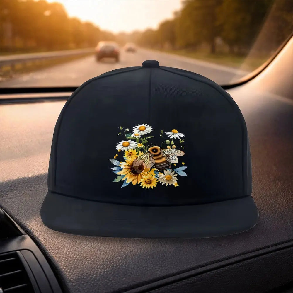 Bee Floral Print Snapback Cap Hat