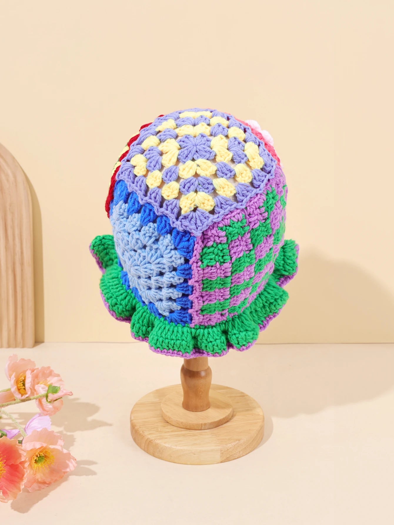 Women Flower Wool Hollow Knitted Fisherman Hat