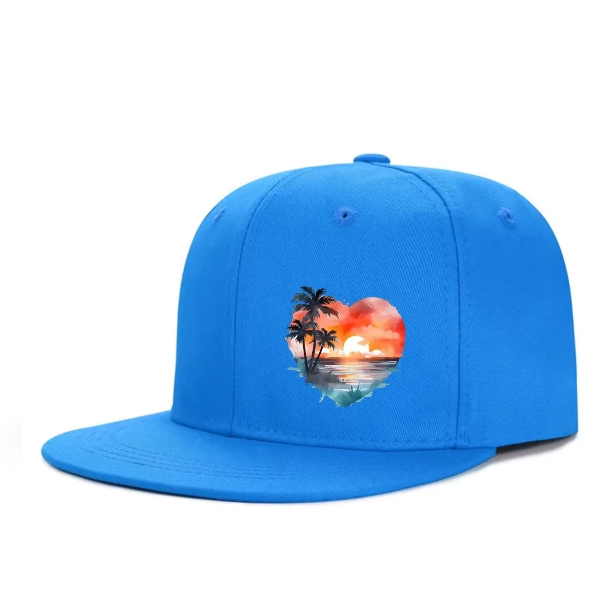 Heart Sunset Palm Tree Graphic Snapback Cap