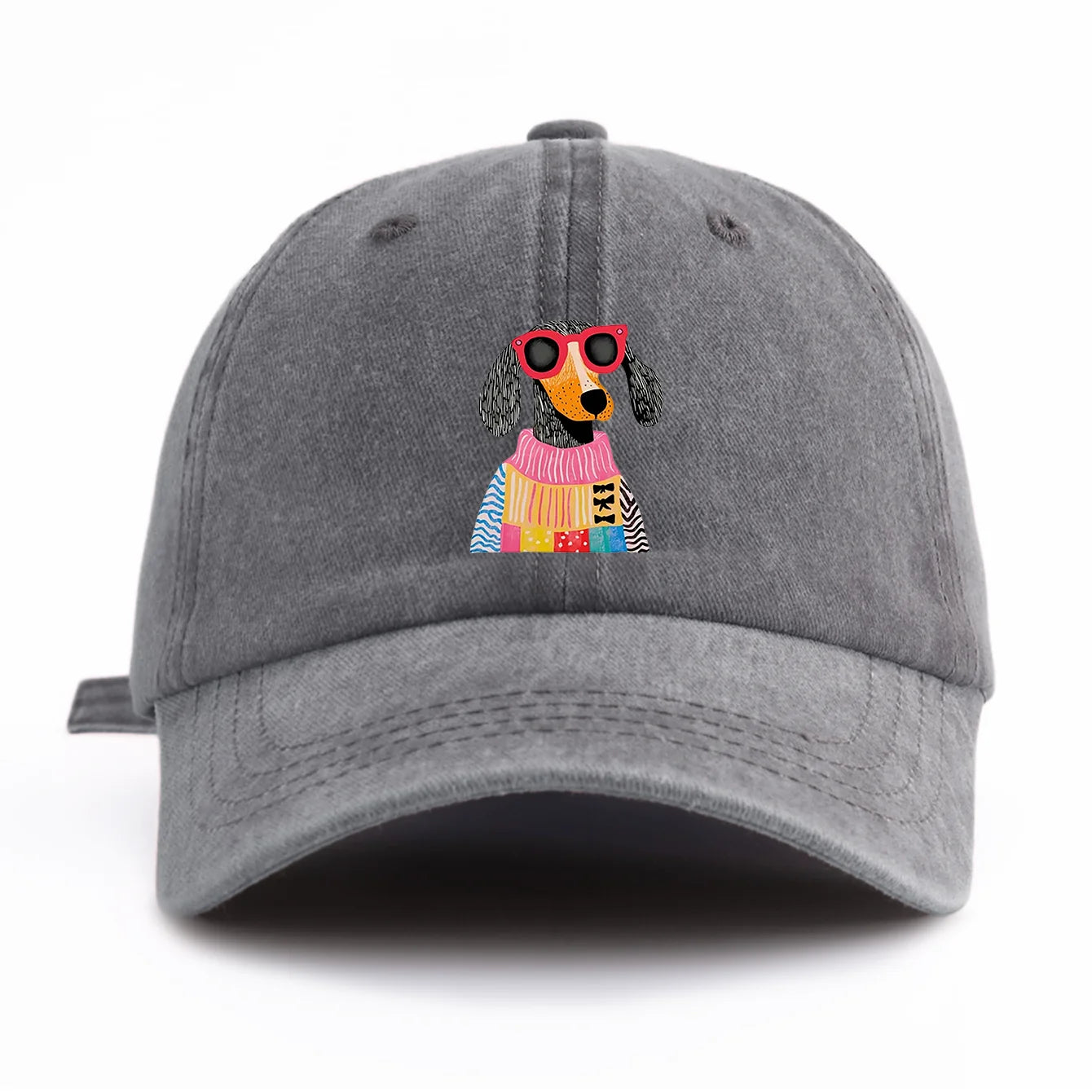 Retro Dog Print Washed Baseball Cap