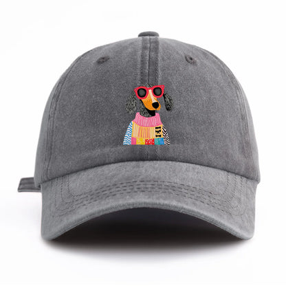Retro Dog Print Washed Baseball Cap