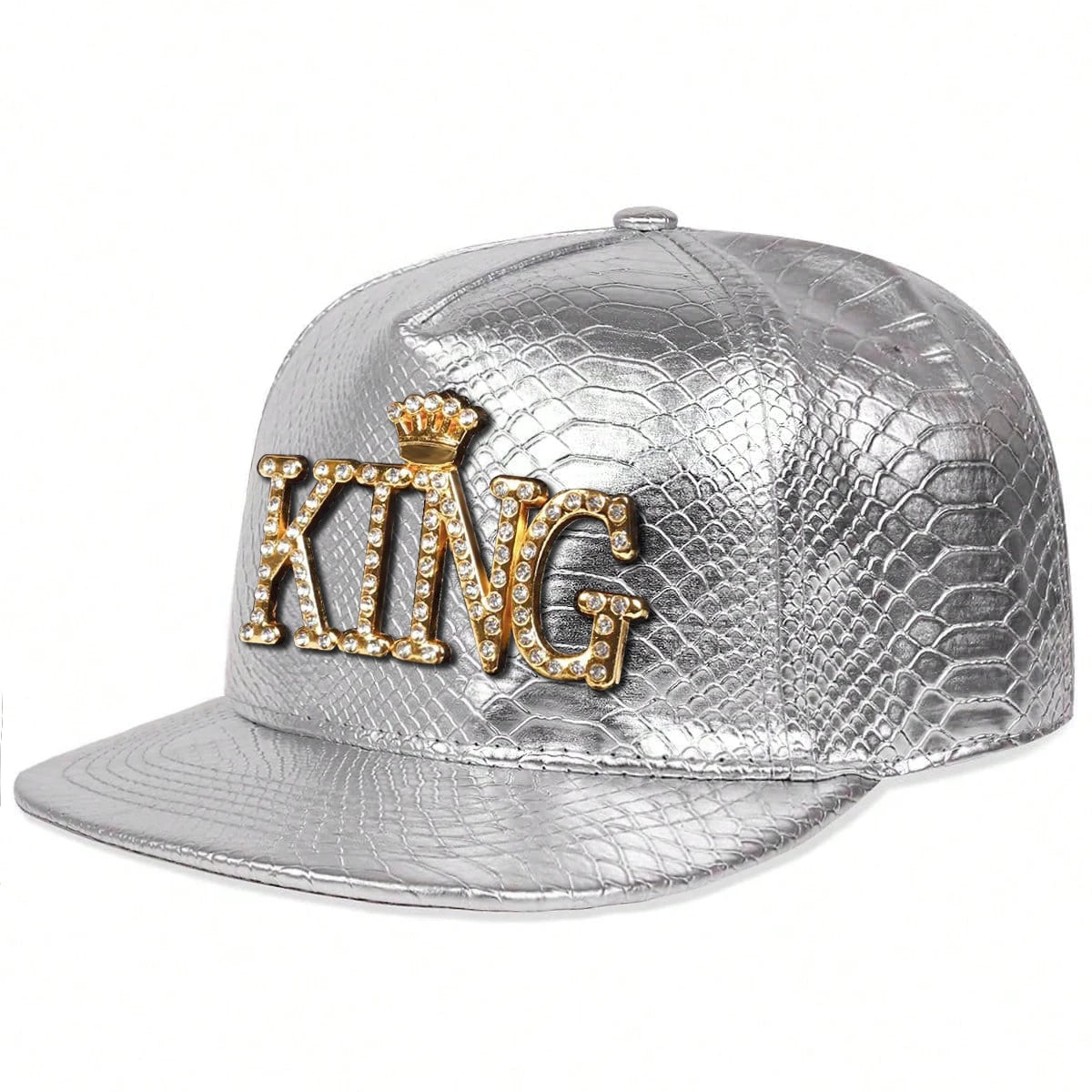 King Pattern Leather Patch Adjustable Hip-Hop Snapback Cap
