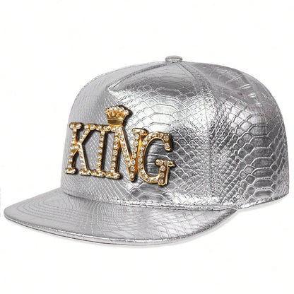 King Pattern Leather Patch Adjustable Hip-Hop Snapback Cap
