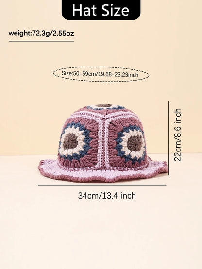 Retro Pink Purple Crochet Bucket Hat