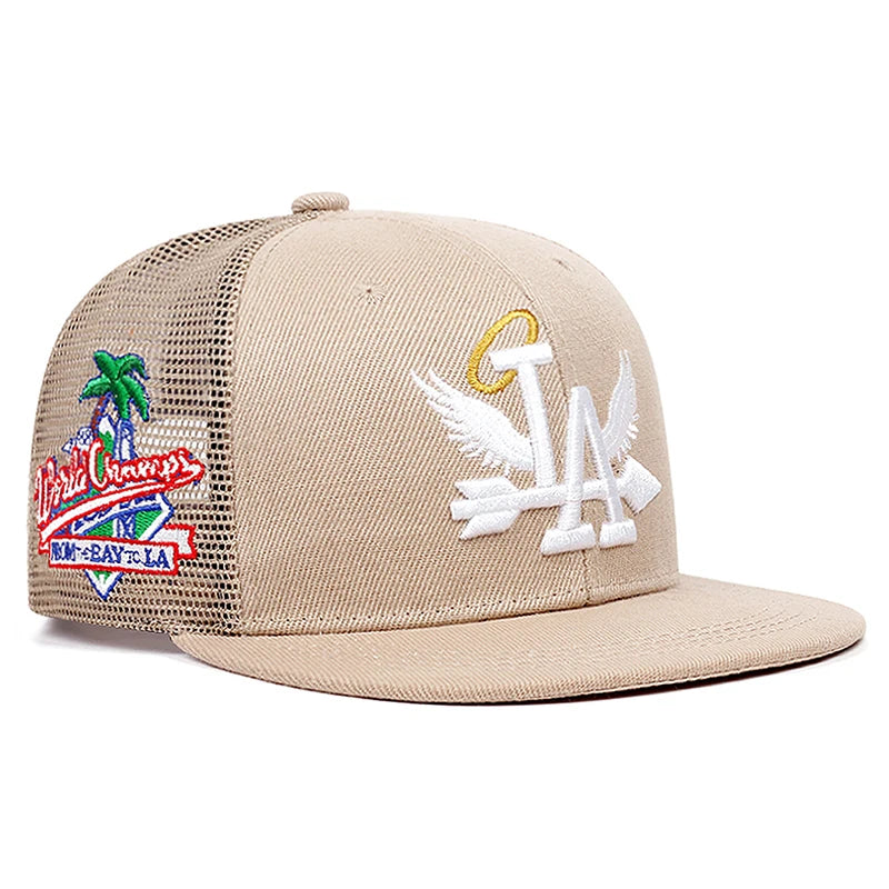 LA Wings Embroidered Flat Brim Mesh Snapback Cap