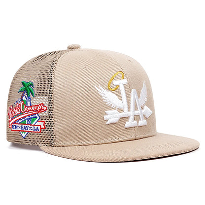 LA Wings Embroidered Flat Brim Mesh Snapback Cap