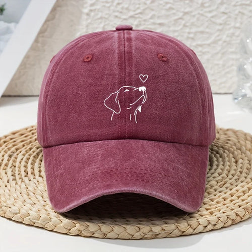 White Line Dog Print Women's Baseball Cap Versatile For Spring And Summer Retro Soft Top Baseball Cap Dad Hat Vintage