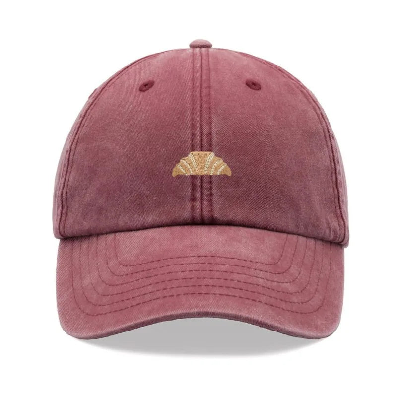 Retro Croissant Print Washed Baseball Cap