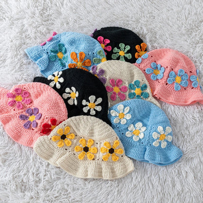 Retro Ruffled Floral Crochet Bucket Hat
