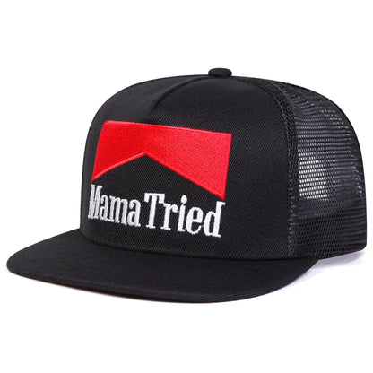Unisex Mama Tried Embroidered Mesh Trucker Snapback Cap