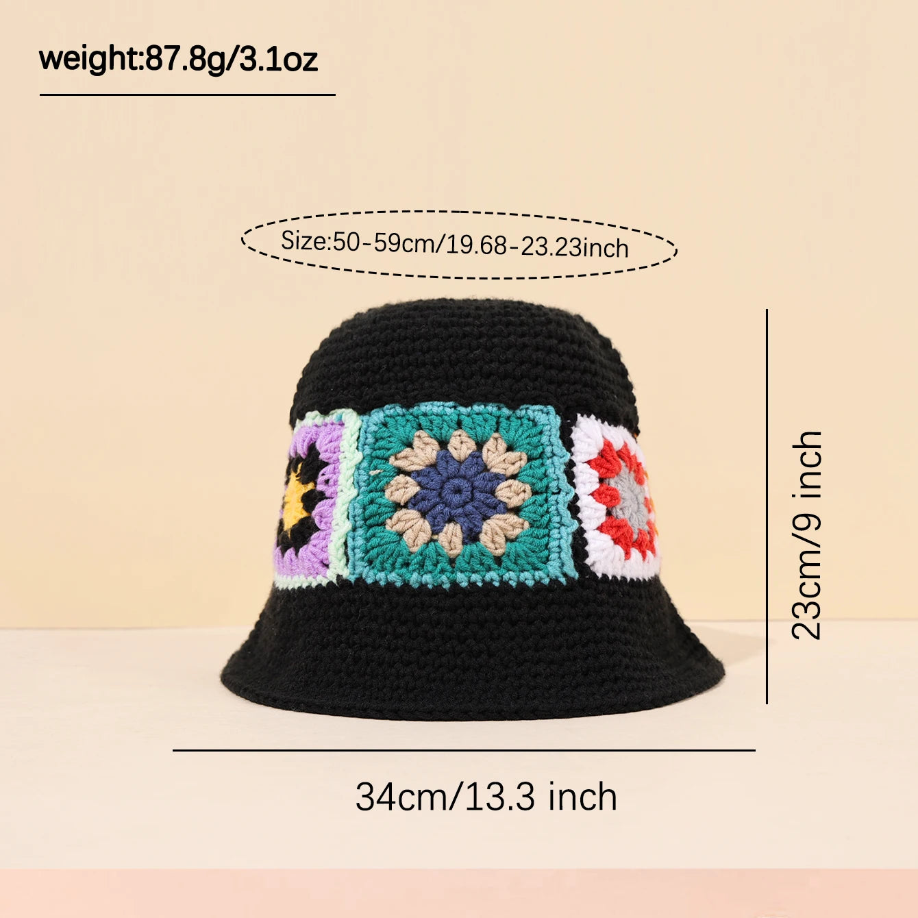 Women Black Geometric Flower Patch Bucket Hat
