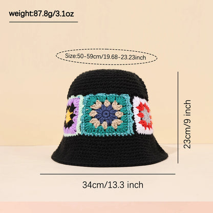 Women Black Geometric Flower Patch Bucket Hat