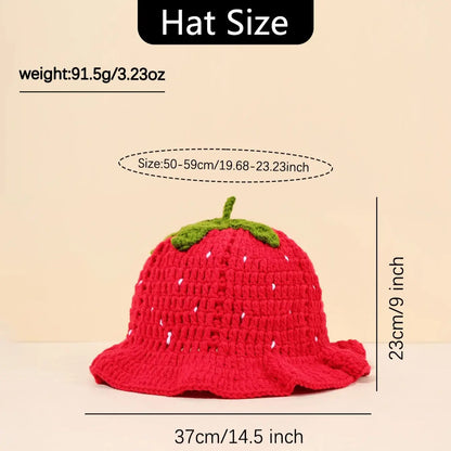 Women Strawberry Crochet Ruffle Fisherman Bucket Hat