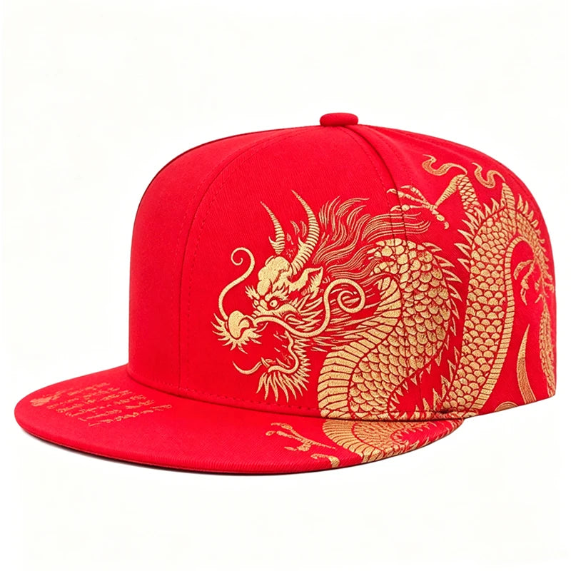 Dragon Printed Flat Brim Streetwear Snapback Cap