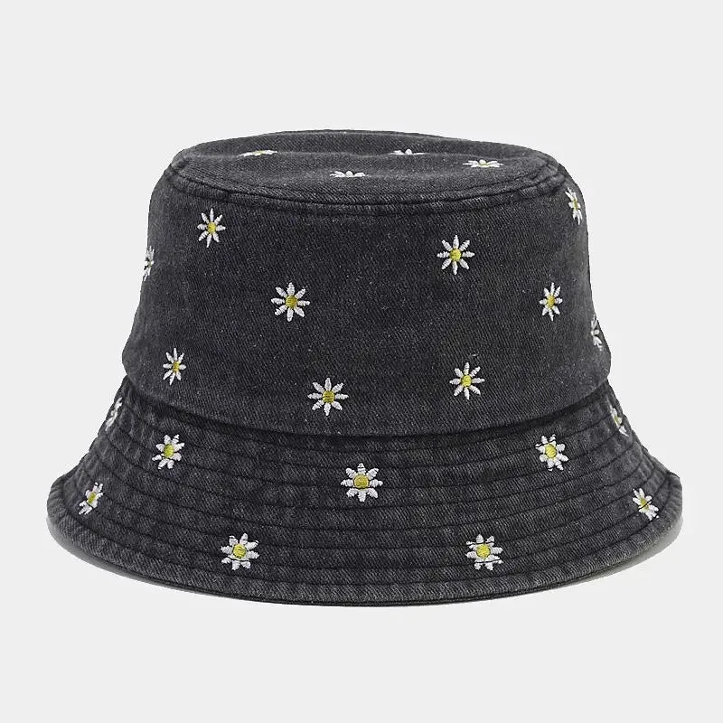 Daisy Embroidered Denim Bucket Hat