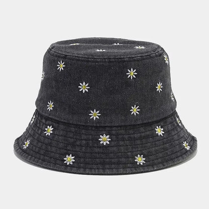 Daisy Embroidered Denim Bucket Hat