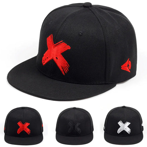 Unisex Simple X Letter Embroidered Snapback Cap