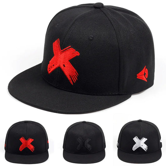 Unisex Simple X Letter Embroidered Snapback Cap