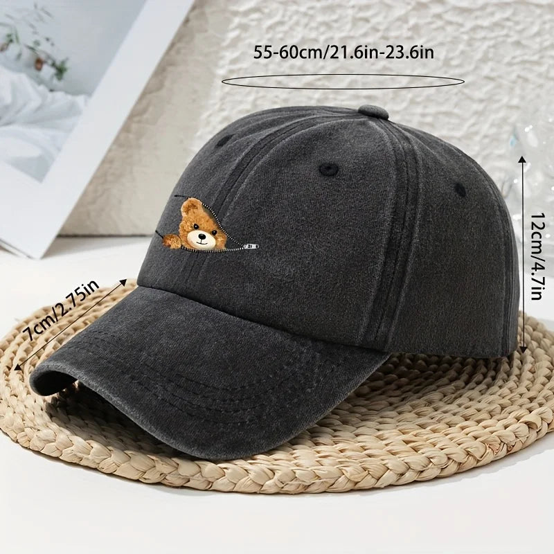 Cartoon Bear Distressed Dad Baseball Cap