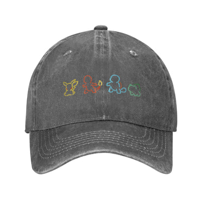 Pikachu Bulbasaur Distressed Denim Baseball Cap