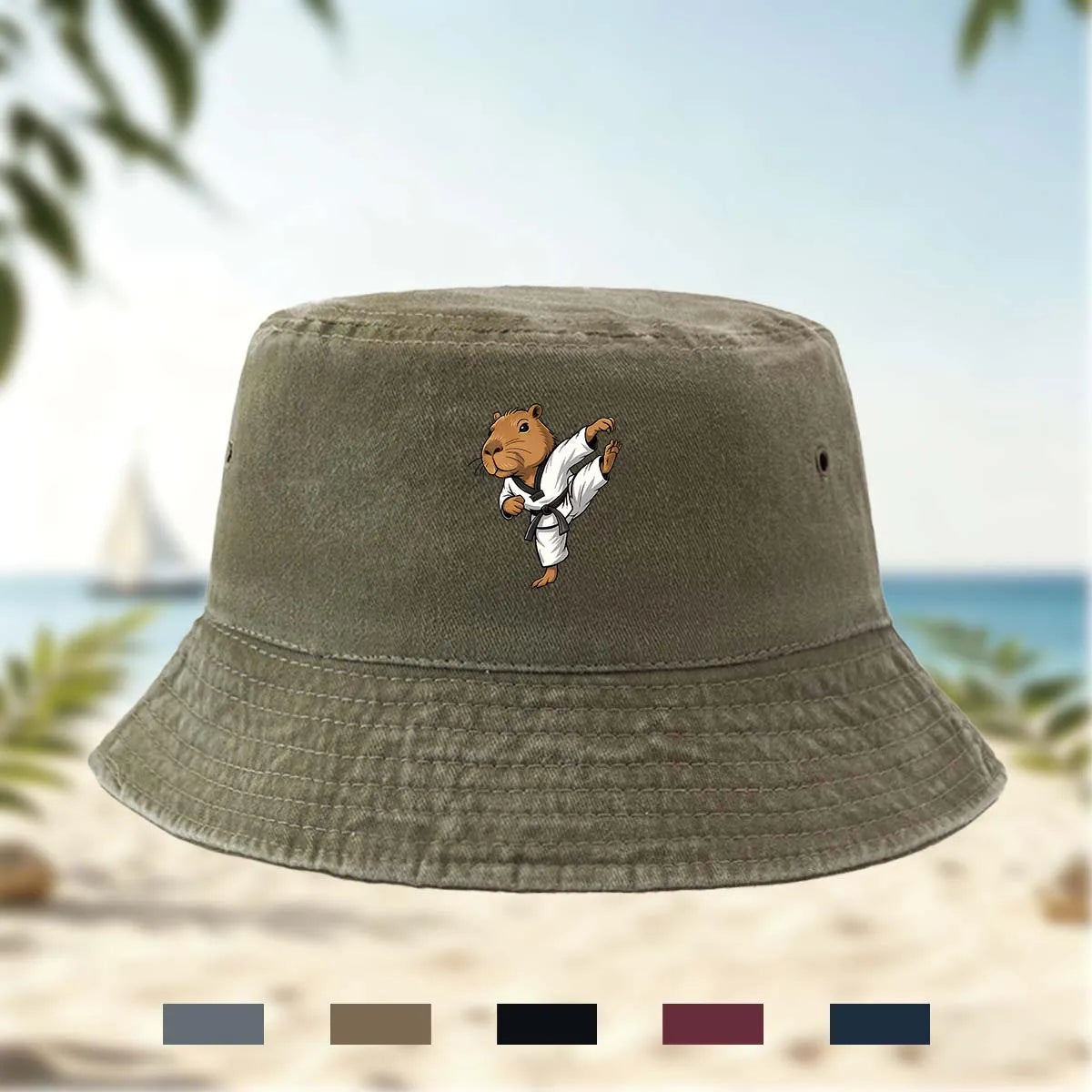 Printed Capybara Casual Bucket Hat