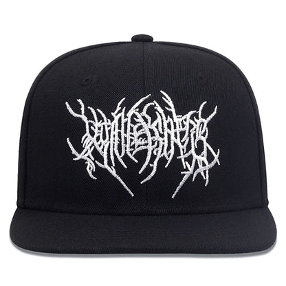 Gothic Double Swallow Embroidered Flat Brim Snapback Cap