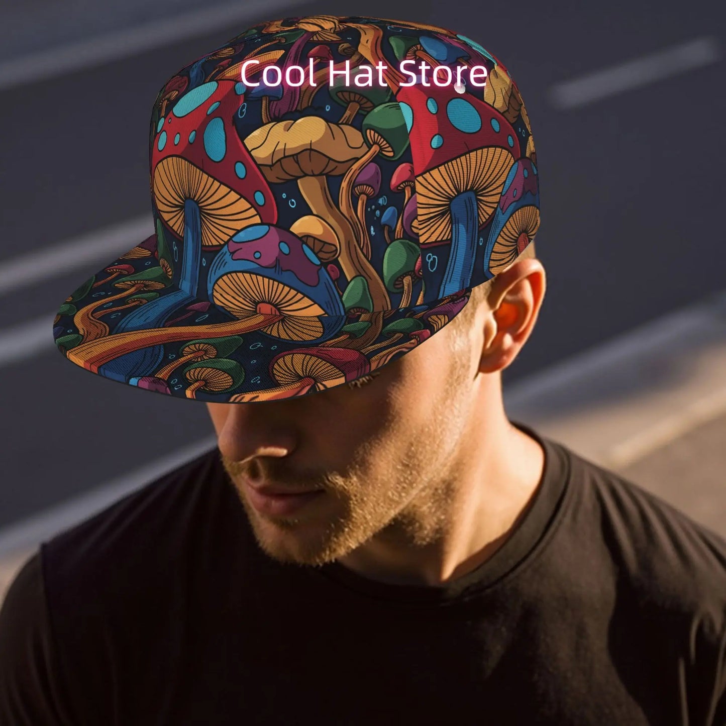 Vibrant Mushroom Design Unisex Flat Brim Baseball Cap
