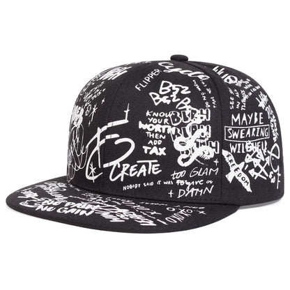 Black White Graffiti Print Snapback Cap