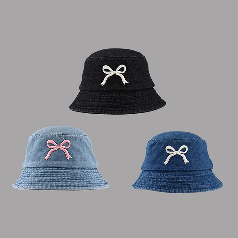 Embroidered Butterfly Denim Bucket Hat