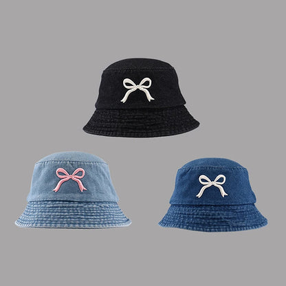 Embroidered Butterfly Denim Bucket Hat