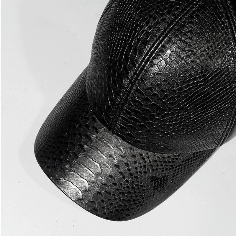 Black Crocodile Print Genuine Leather Snapback cap