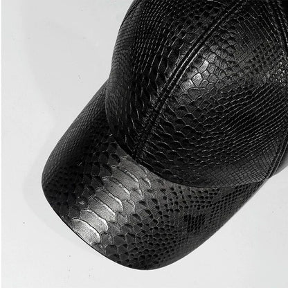 Black Crocodile Print Genuine Leather Snapback cap