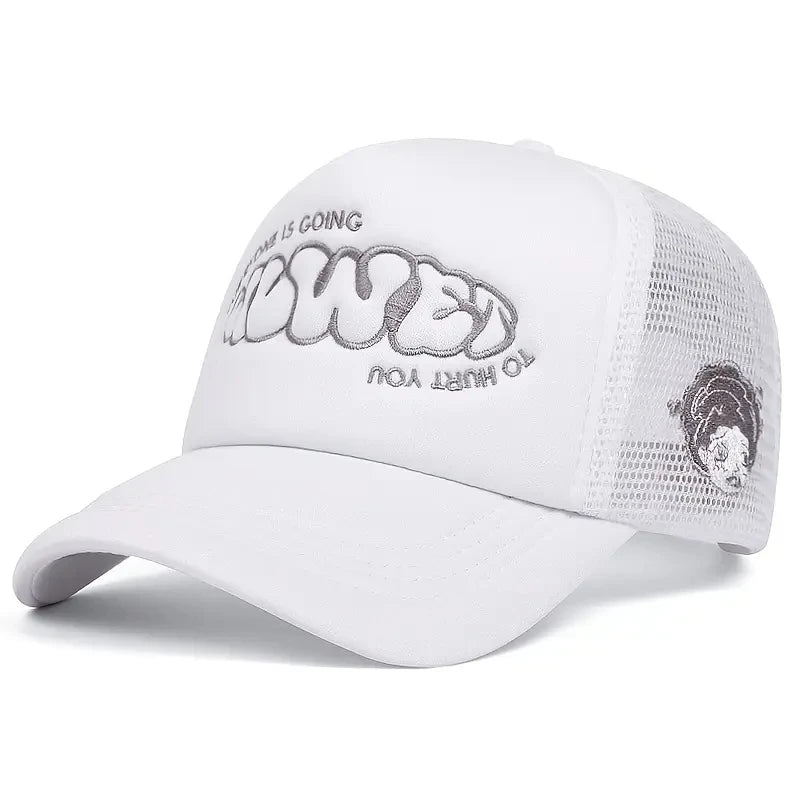 Crying Girl Embroidered Mesh Baseball Cap