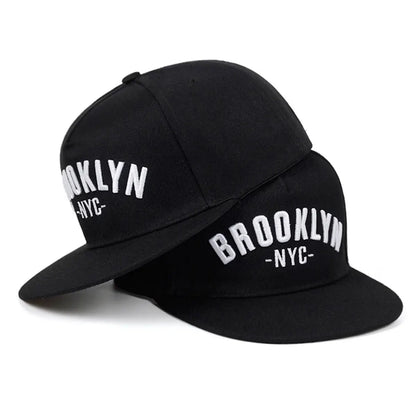 Brooklyn Embroidered Flat Brim Snapback Cap