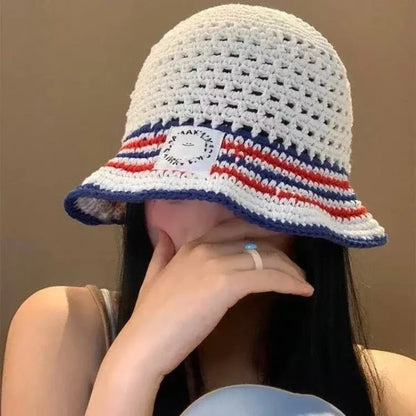 Korean Striped Mesh Fisherman Hat– Summer Sun Cap