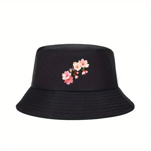 Pixelated Cherry Blossom Print Street Style Bucket Hat Design