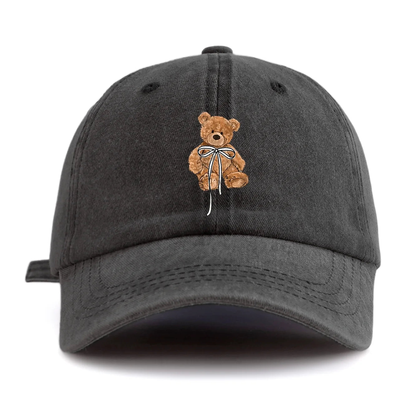 Minimalist Bow Bear Print Retro Washed Baseball Cap