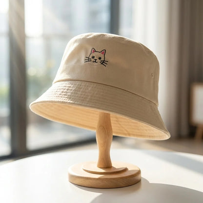 Cat Embroidery Casual Summer Bucket Hat
